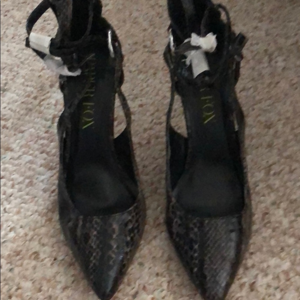 Snakeskin ankle strap stiletto heels